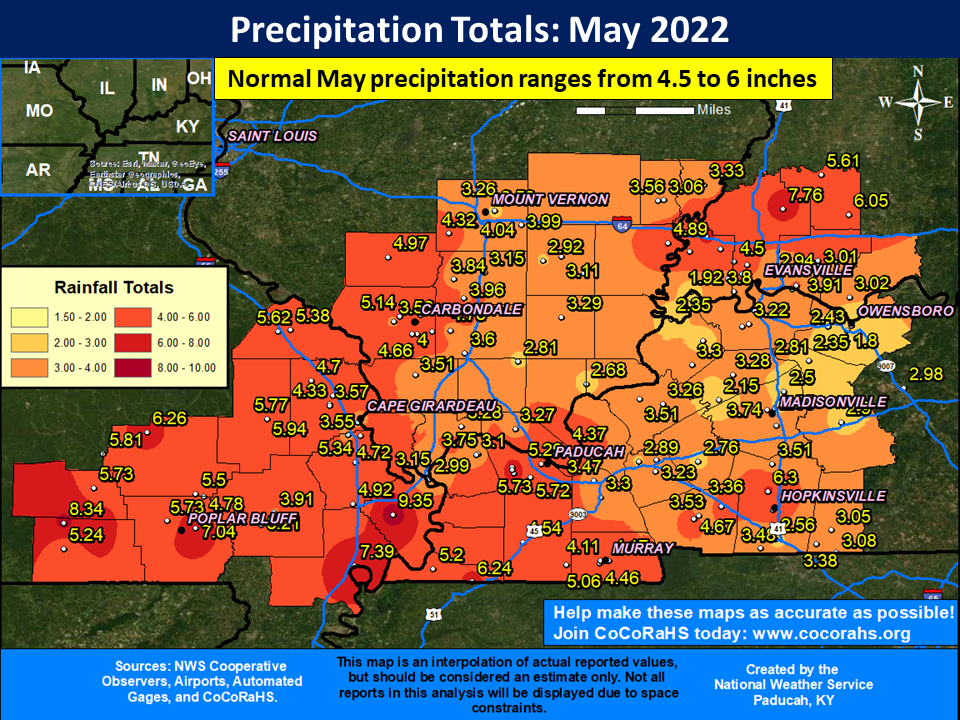 Map of monthly precipitation totals