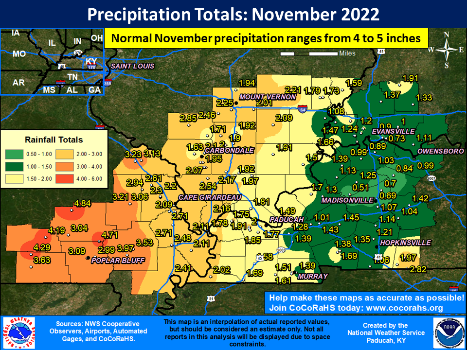Map of monthly precipitation totals
