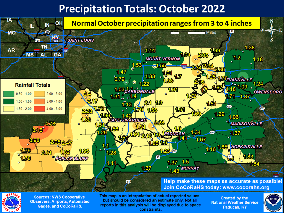 Map of monthly precipitation totals