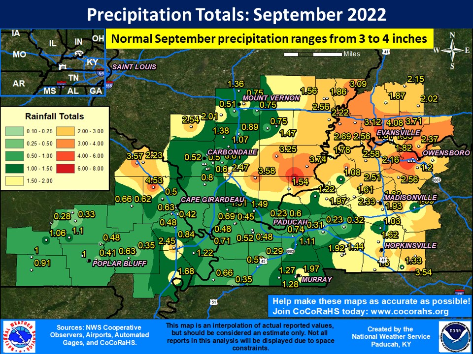 Map of monthly precipitation totals