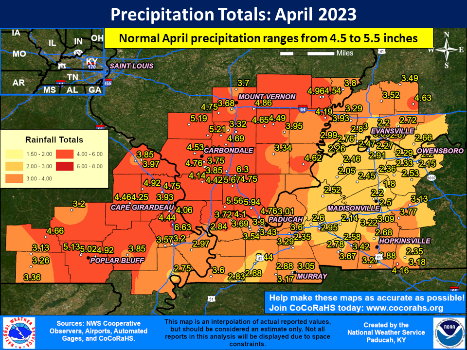 Map of monthly precipitation totals