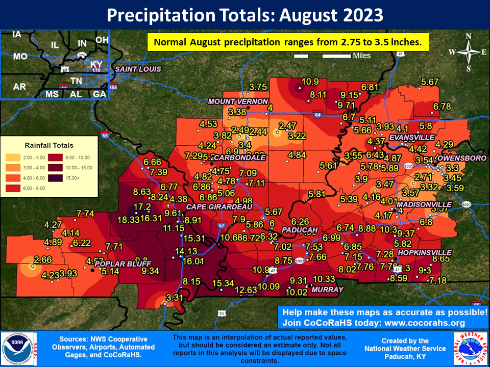 Map of monthly precipitation totals