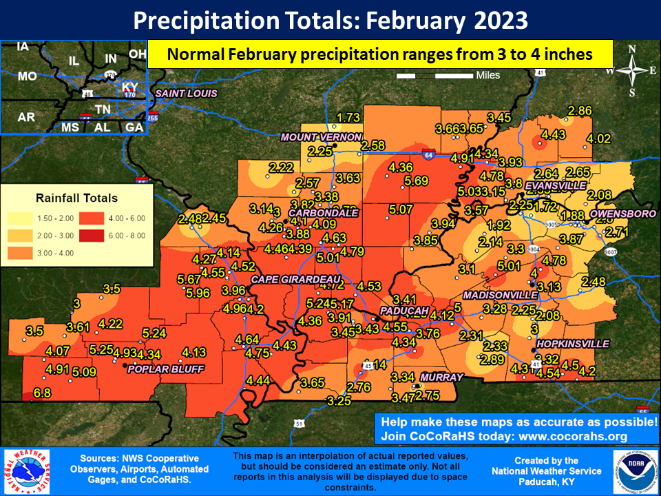 Map of monthly precipitation totals