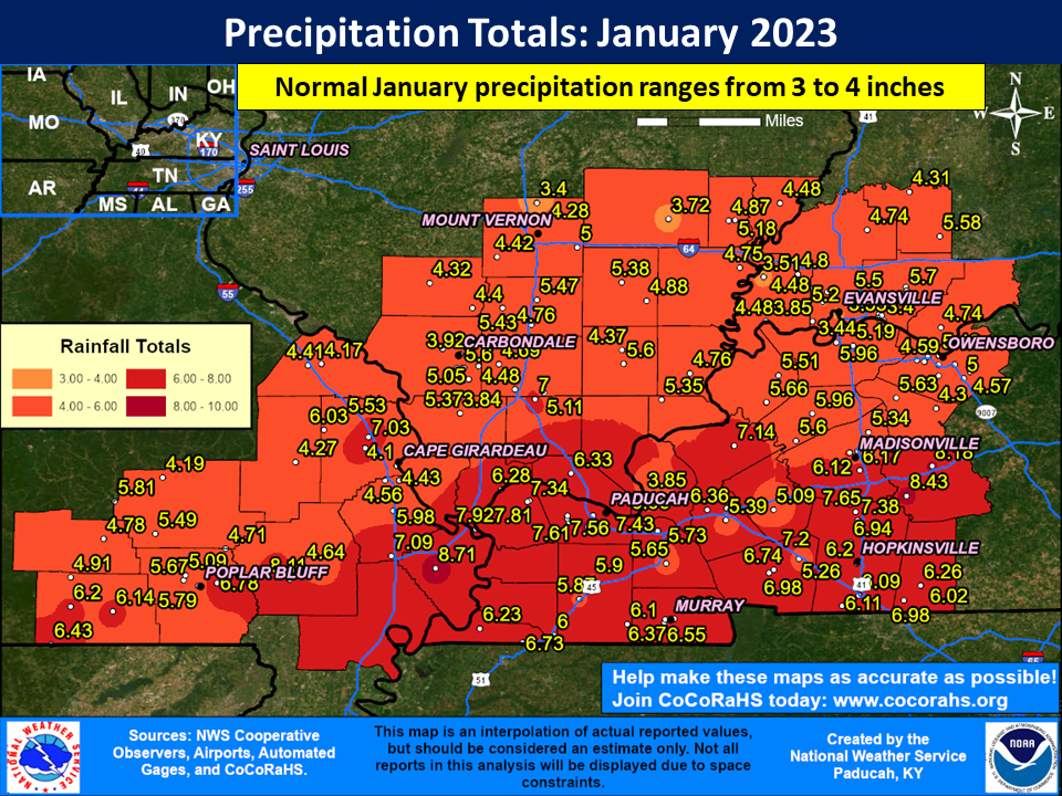 Map of monthly precipitation totals