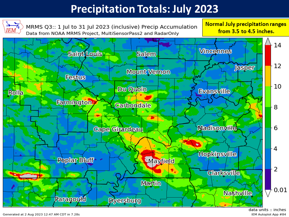 Map of monthly precipitation totals