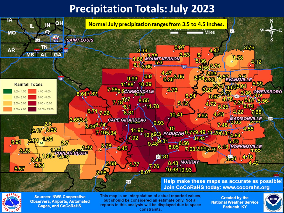 Map of monthly precipitation totals