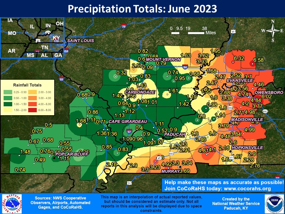 Map of monthly precipitation totals