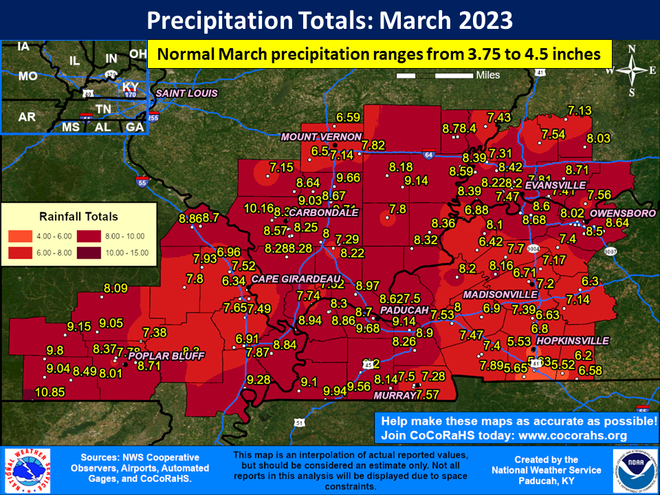 Map of monthly precipitation totals