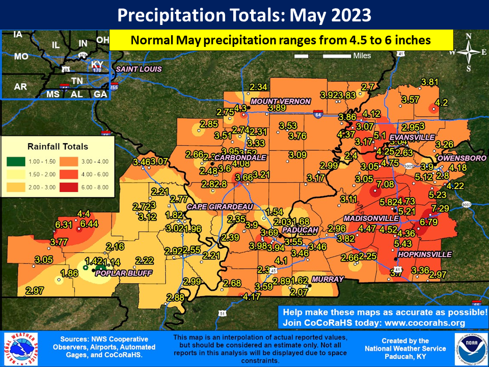 Map of monthly precipitation totals