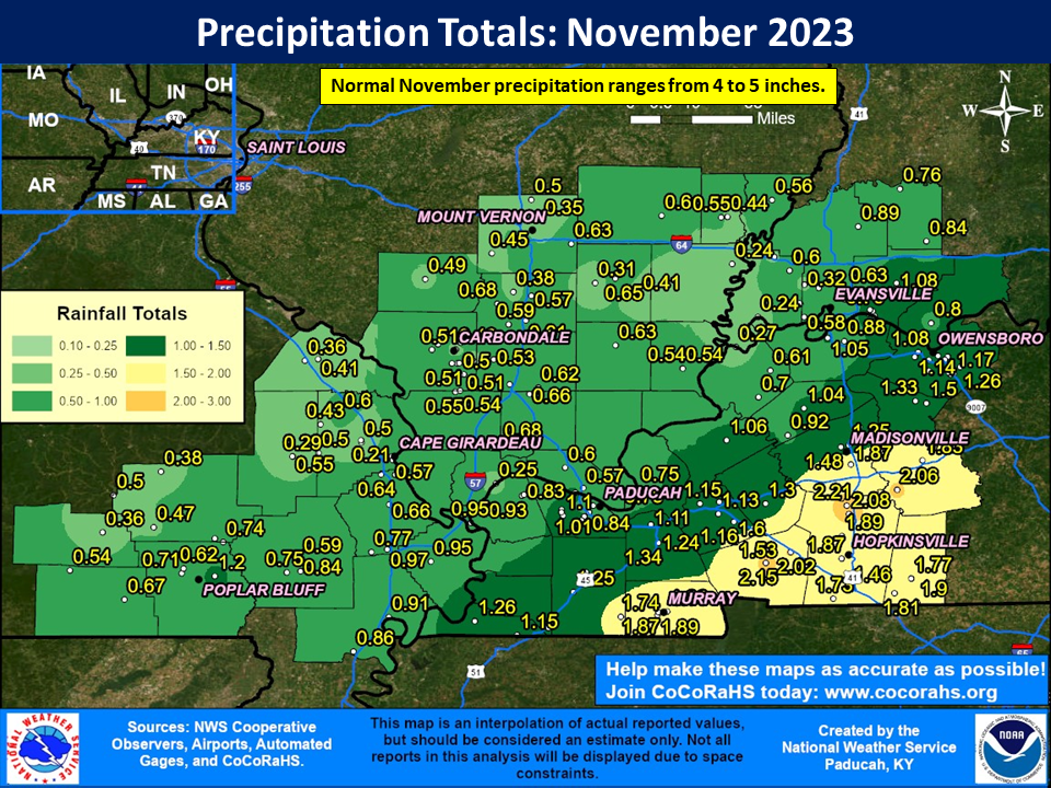 Map of monthly precipitation totals