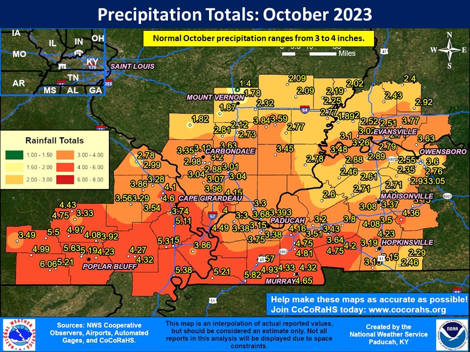 Map of monthly precipitation totals