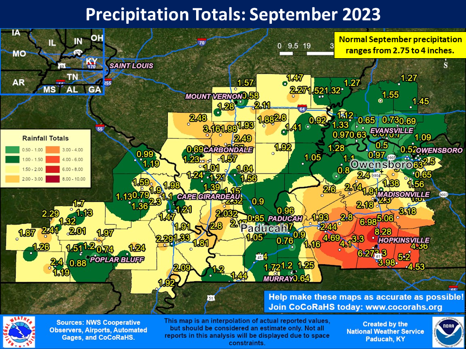 Map of monthly precipitation totals
