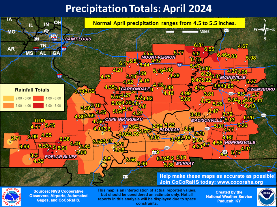 Map of monthly precipitation totals