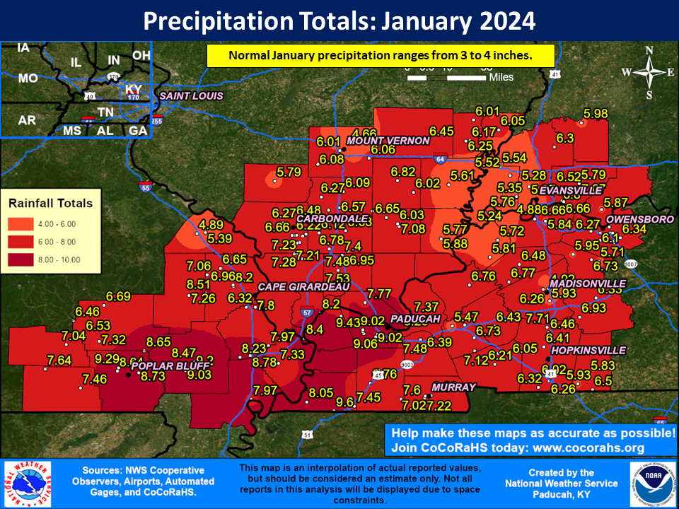 Map of monthly precipitation totals