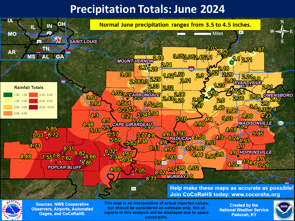 Map of monthly precipitation totals