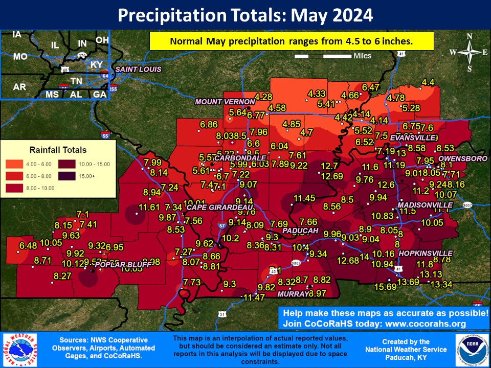 Map of monthly precipitation totals
