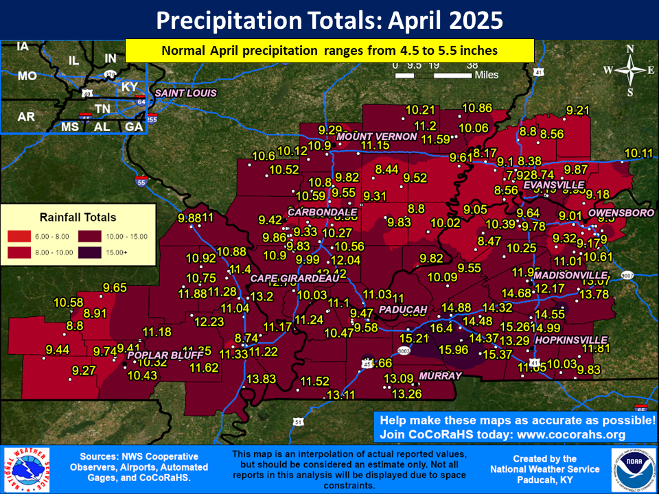 Map of monthly precipitation totals