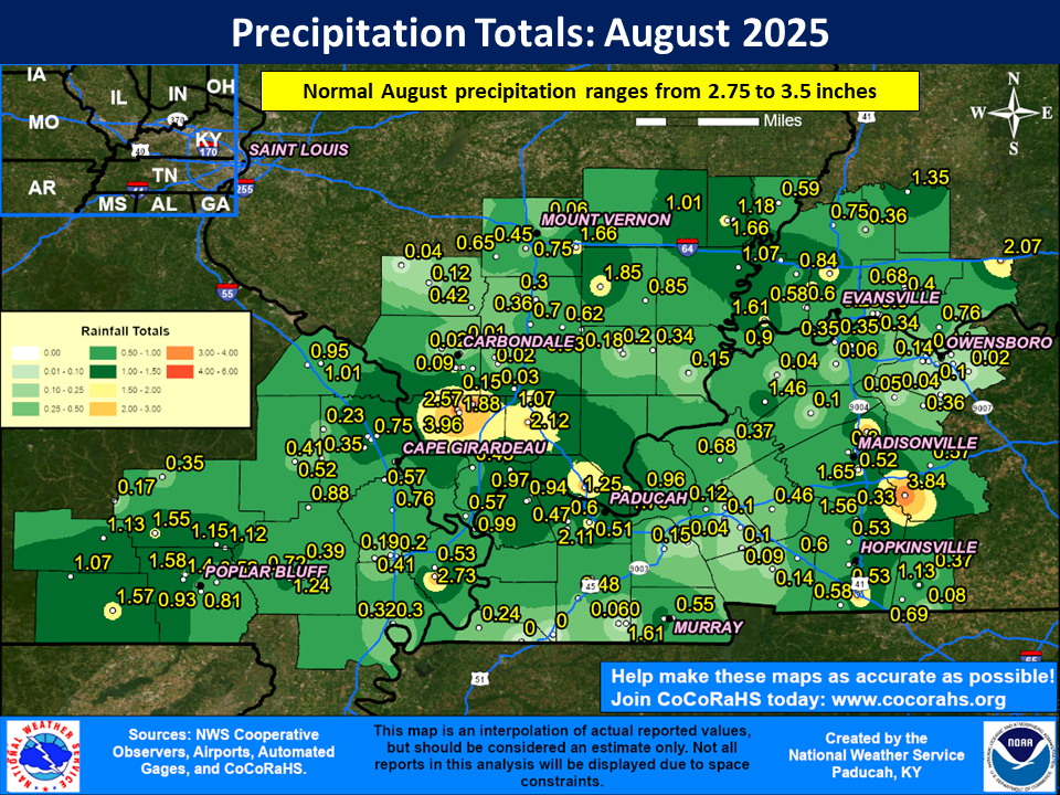 Map of monthly precipitation totals