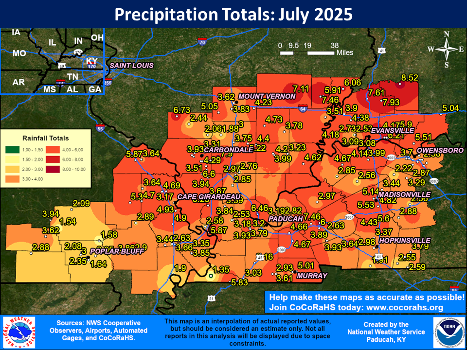 Map of monthly precipitation totals