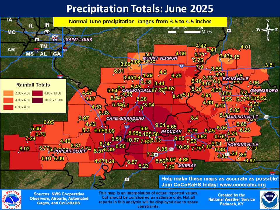 Map of monthly precipitation totals