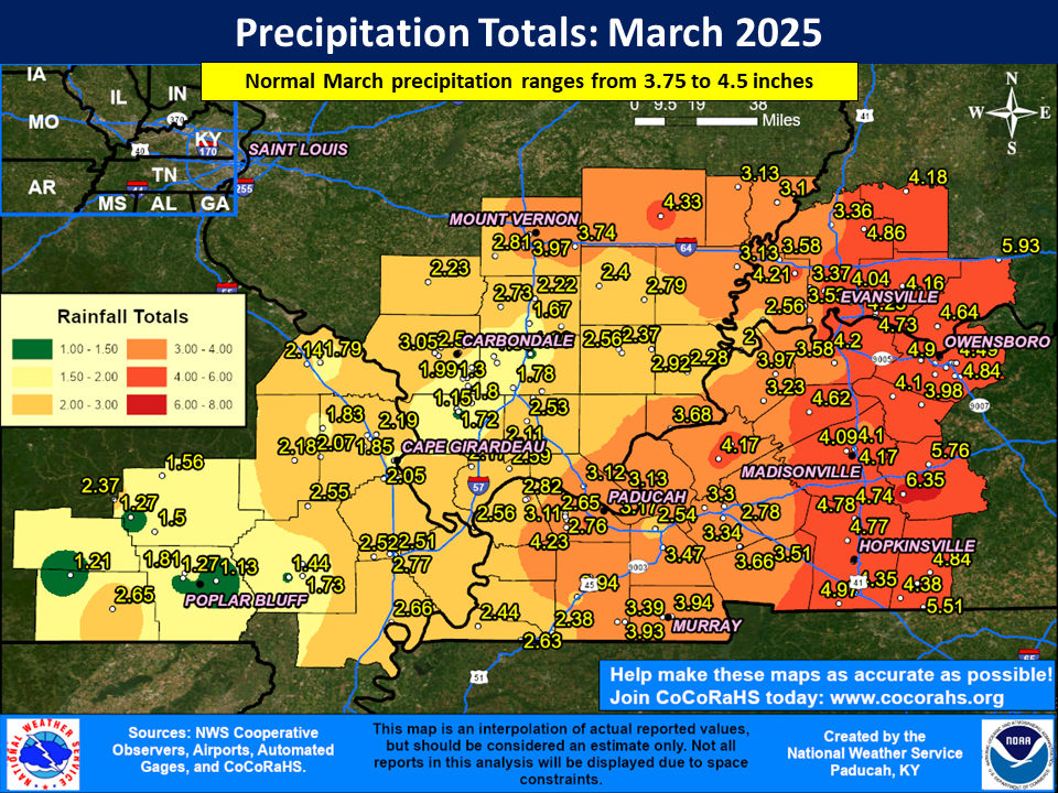 Map of monthly precipitation totals