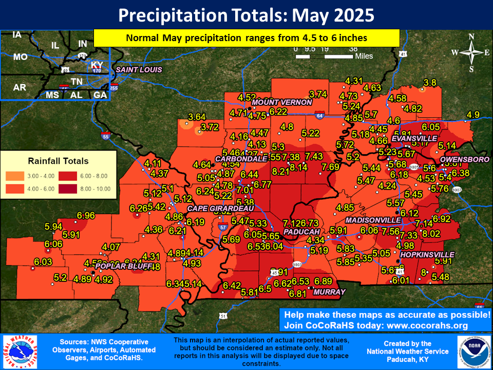 Map of monthly precipitation totals