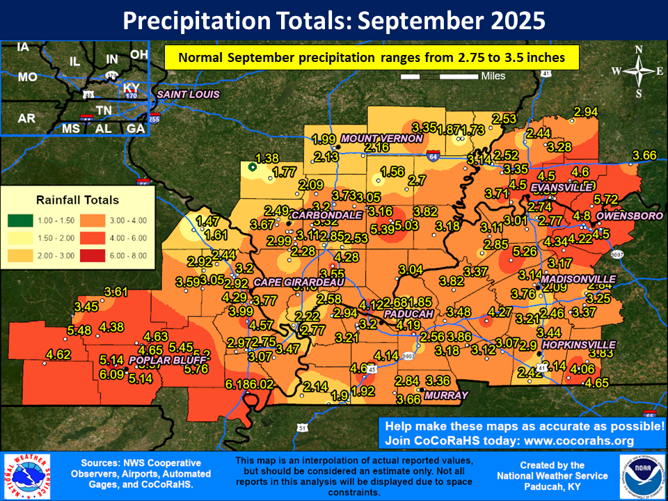 Map of monthly precipitation totals