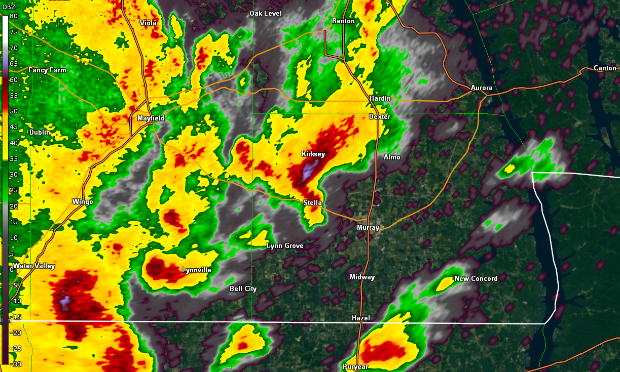 Radar Image of storm producing large hail between Kirksey and Stella at 124 PM CDT