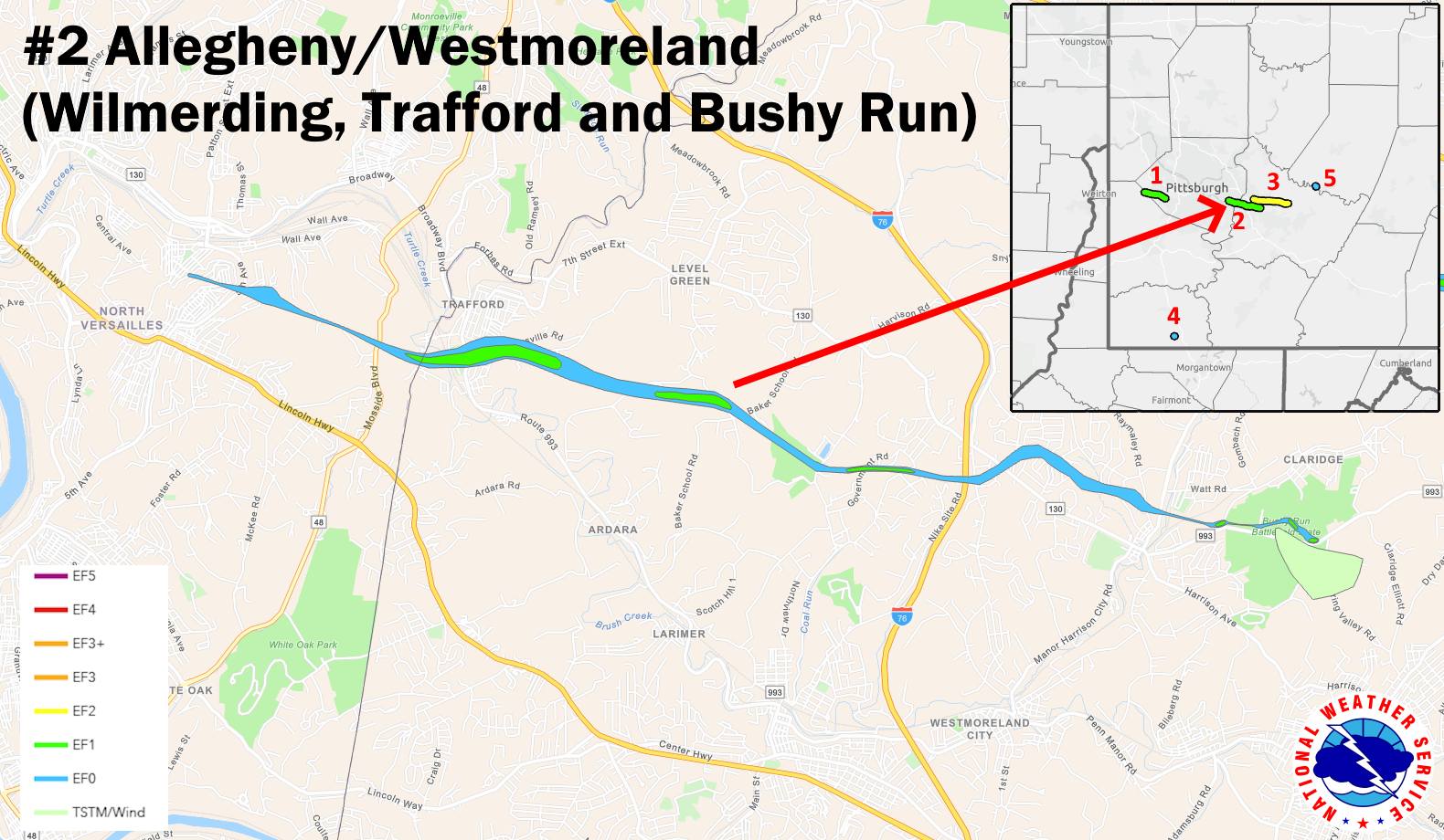 Image of the 2nd confirmed tornado in Allegheny and Westmoreland Counties