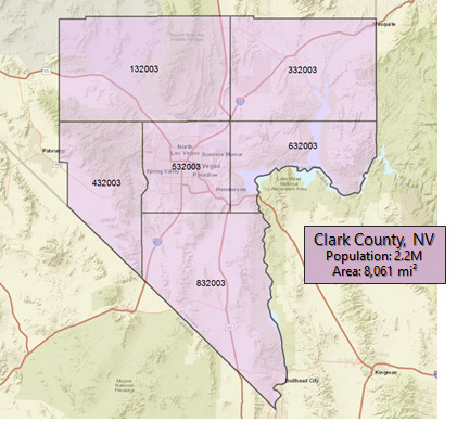 Draft partitioning plan map for clark county, nevada, see text description below