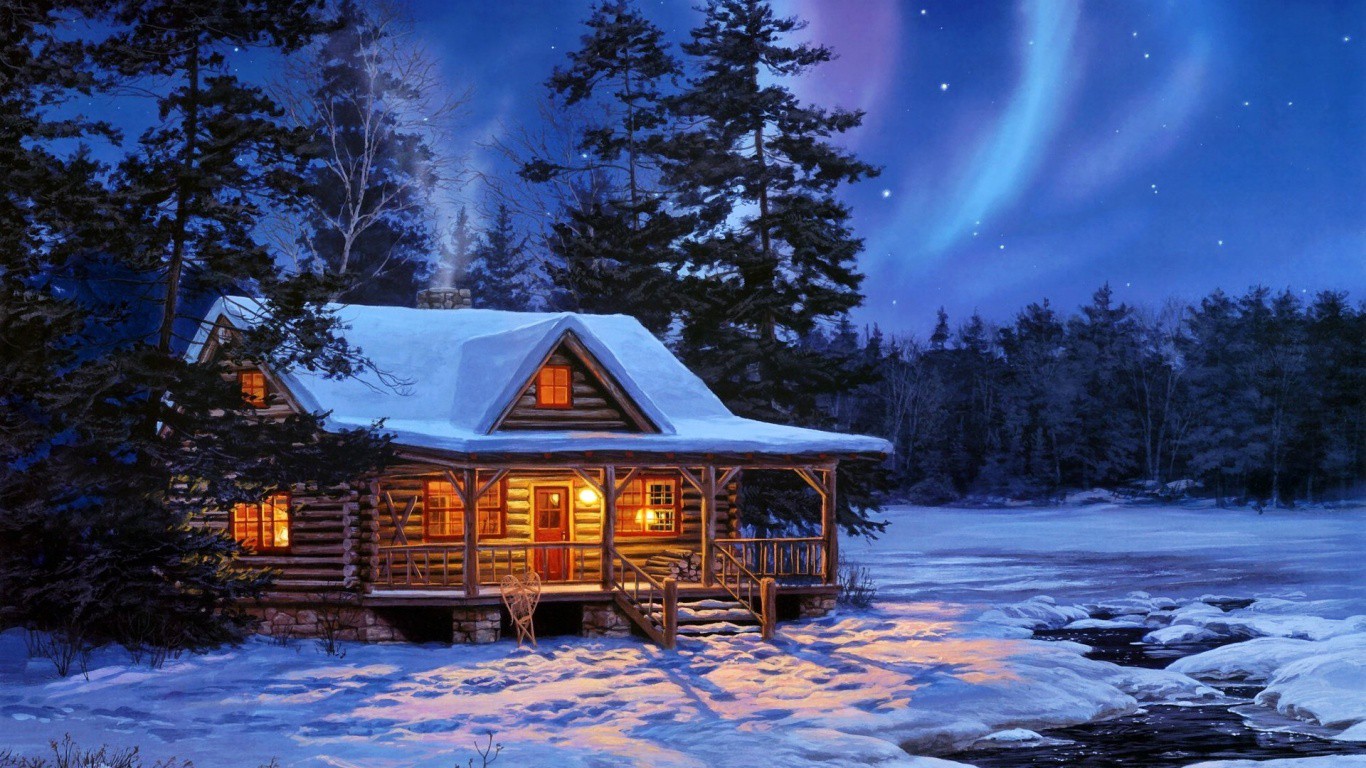Widescreen Winter Cabin Wallpapers