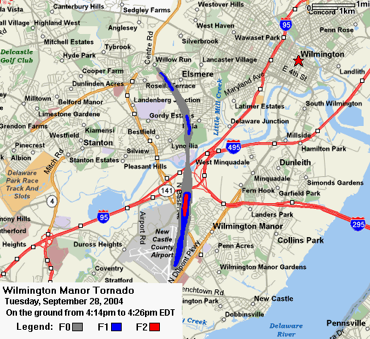 Map of Wilmington Manor tornado path