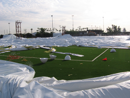 The ASU football practice field was destroyed by the winds.