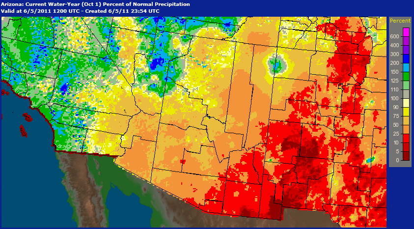 Percent of normal rainfall since Oct 1, 2010.