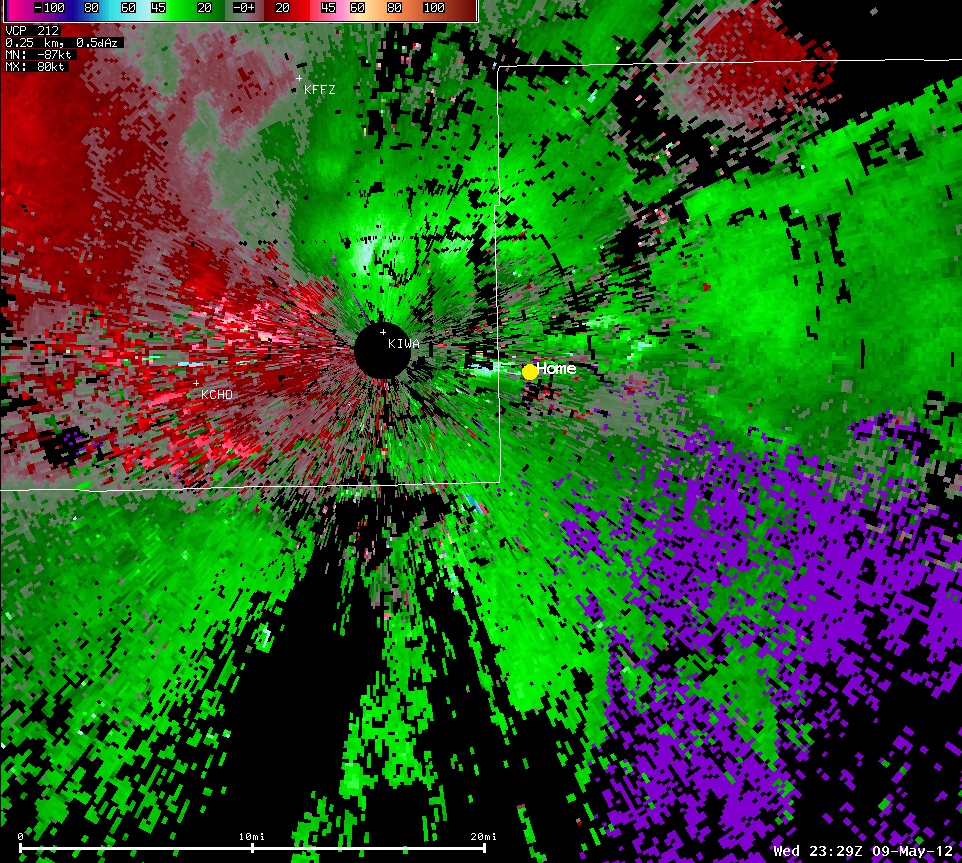 Phoenix radar velocity image at 4:29pm Wednesday May 9, 2012