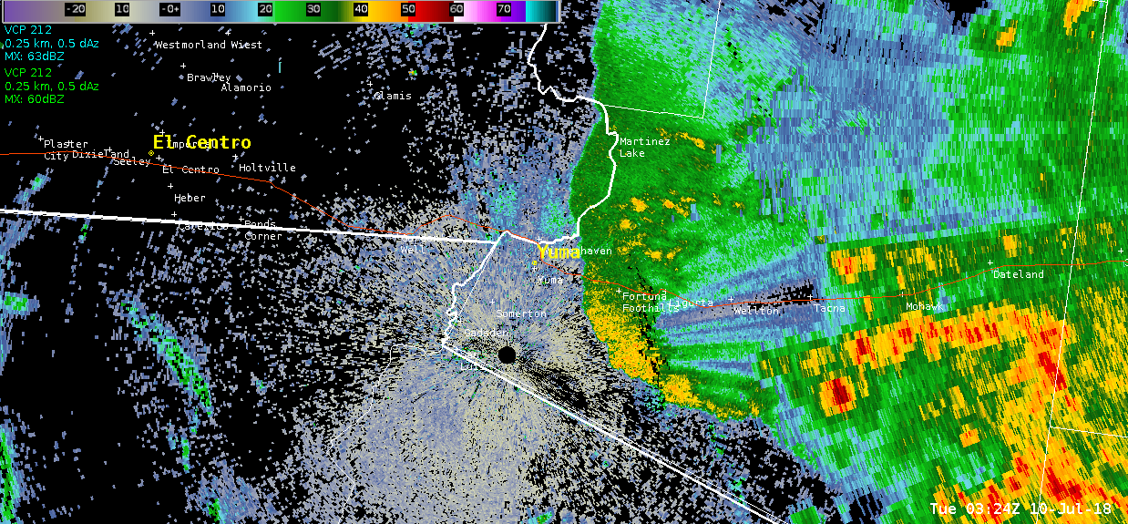 Outflow/dust storm seen on radar at 830 PM 9 July 2018.
