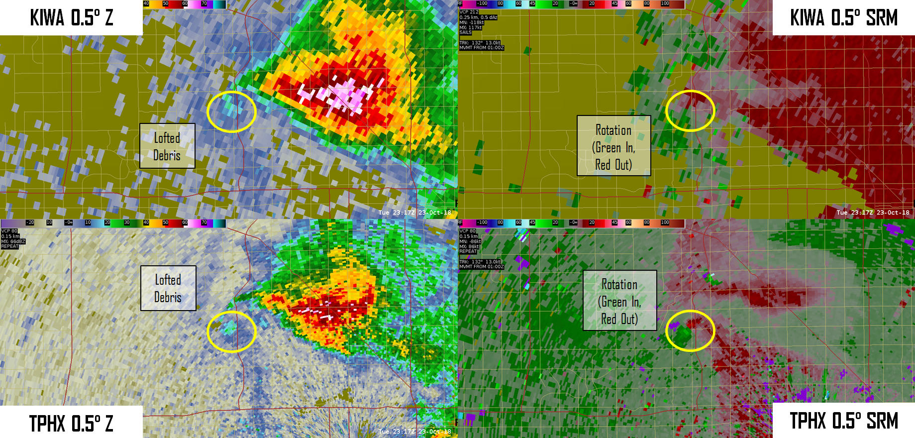 Radar image of landspout tornado