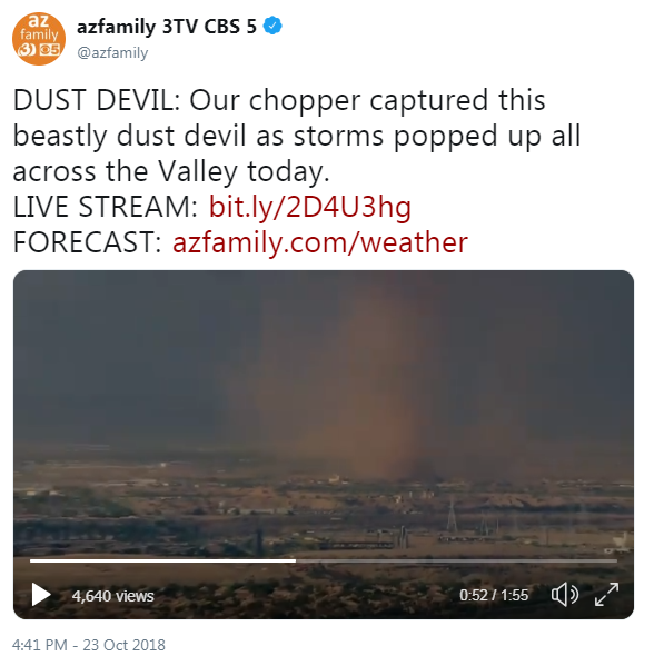 Tweet including image of landspout from media chopper