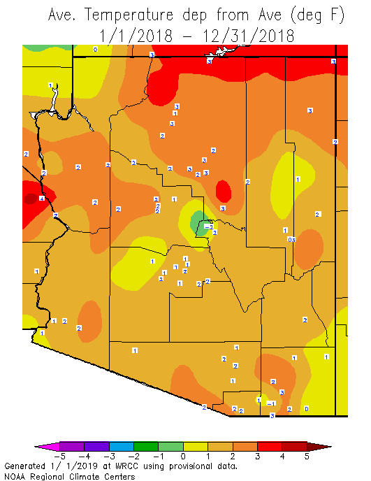 AZ 2018 Avg T departure from normal