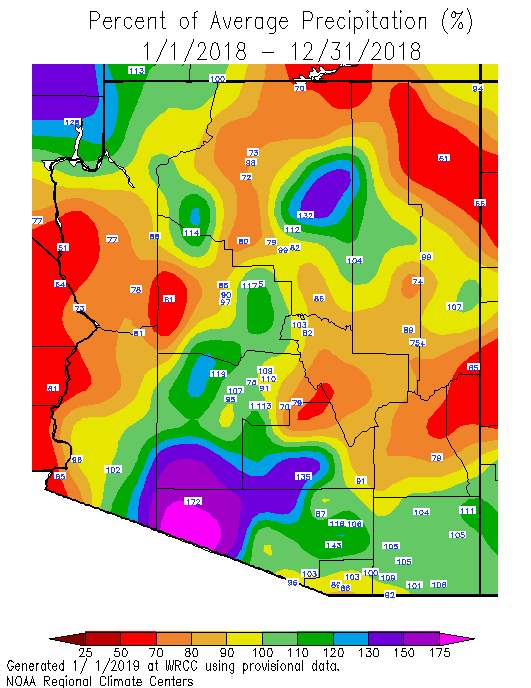 AZ 2018 Precip precent normal