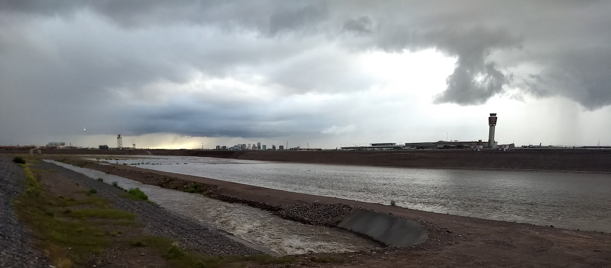 Water flowing through the Salt River near Sky Harbor Airport.