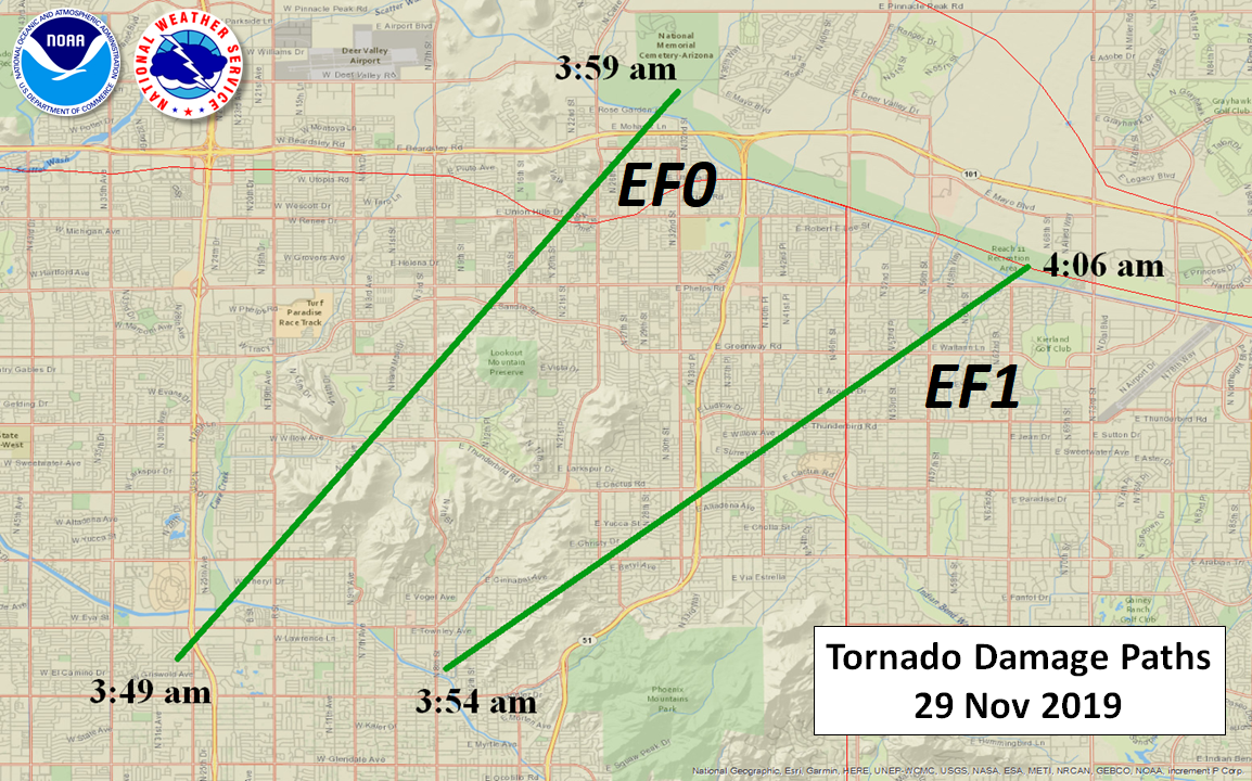 Tornado paths in Phoenix