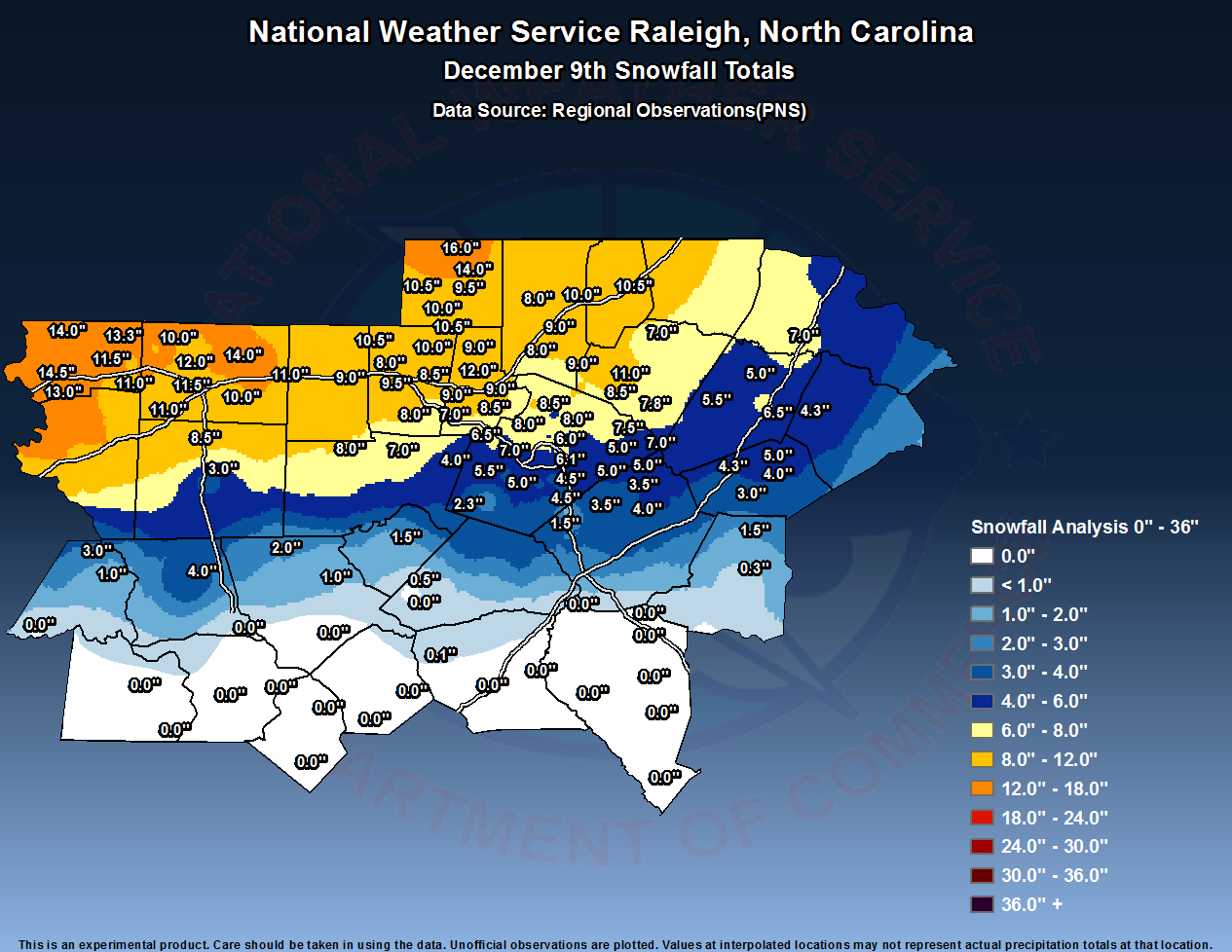 December 9th snow and ice totals