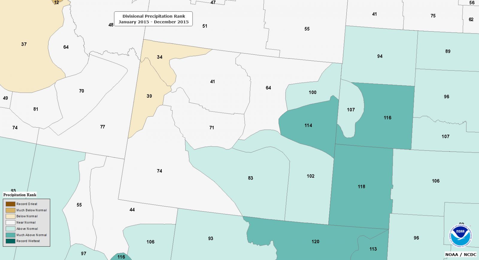 Wyoming Climate Divisions: 2015 Precipitation Rankings (Click to Enlarge) Wyoming Climate Divisions: 2015 Precipitation Rankings (Click to Enlarge)