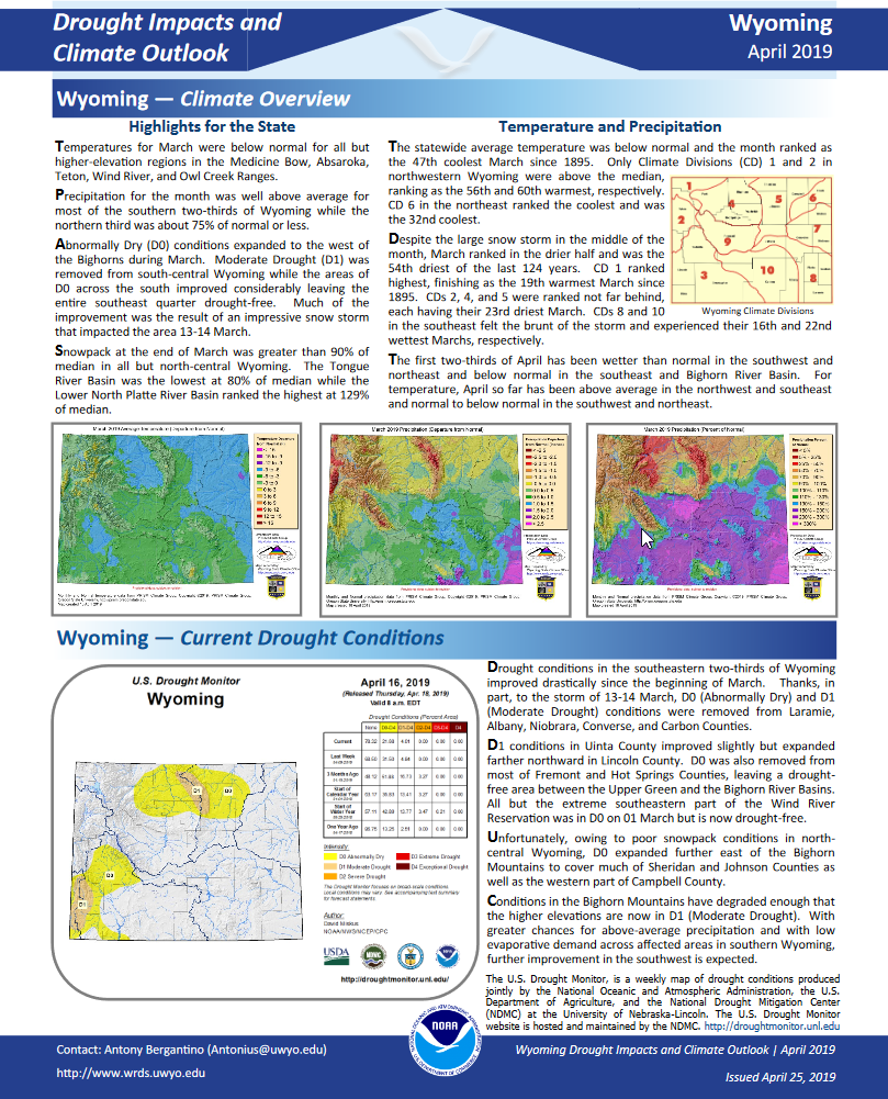 WRDS March 2019 Climate Summary