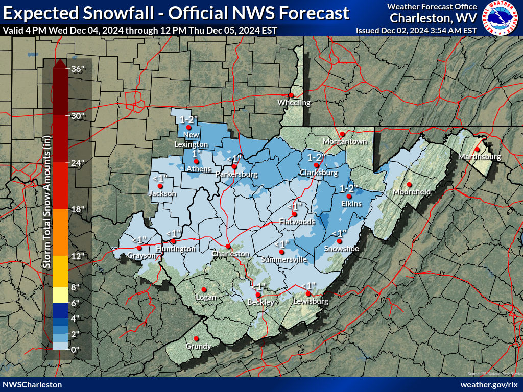 West Virginia - Expected Snowfall - Range
