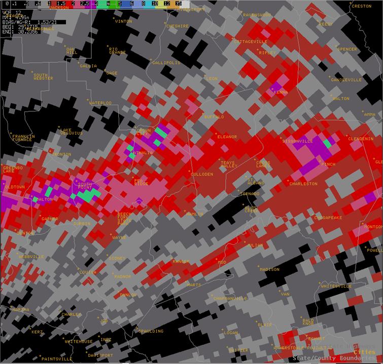 Storm Total Precipitaton from Jackson, KY WSR-88D