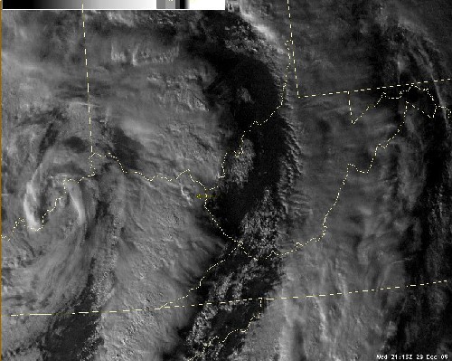 Figure 2 - Satellite image of overshooting cloud tops in Carter County, KY.