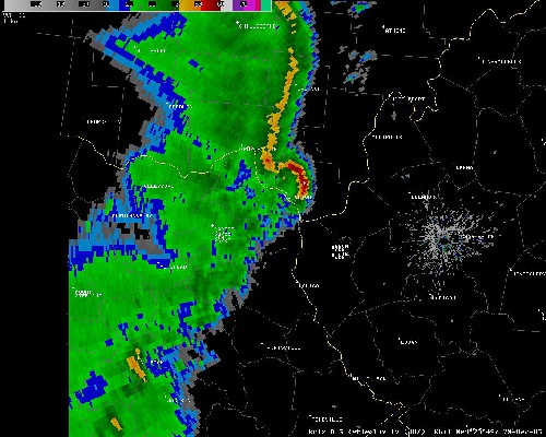 Figure 4 - Radar image of severe storms in southeastern Ohio.