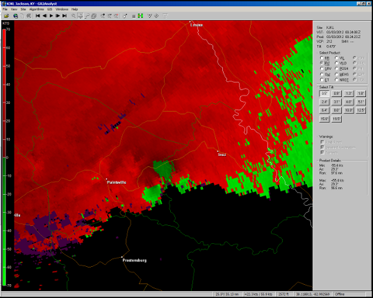 Base velocity west of Mingo county.